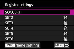 Changing registered names screen