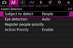 Subject detection screen