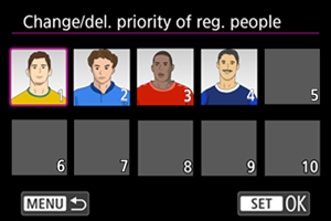 Change/del. priority of reg. people screen