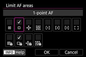 [Limit AF areas] 1-point AF screen