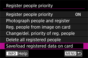 Save/load registered data on card screen