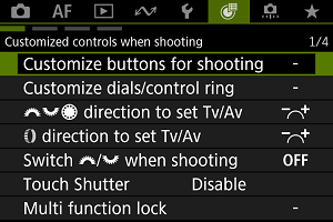 Customize buttons for shooting screen