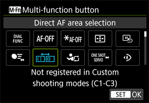 AF area direct selection screen