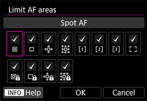 Limit AF areas screen