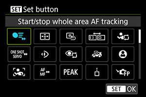 Starting and stopping whole area tracking screen