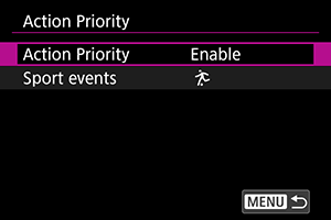 [Action priority] [Enable] selection screen