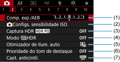 Canon: Manual do produto: EOS R10 : Menus de Separadores: Configuração