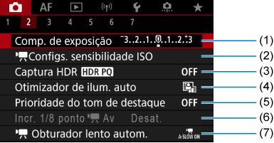 Canon: Manual do produto: EOS R10 : Menus de Separadores: Configuração