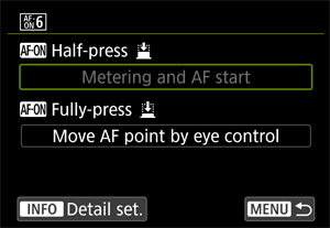 AF-ON move AF point by eye control screen