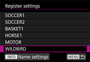 Registered function recall screen