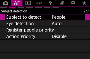 Screen for choosing [People] in [Subject to detect]