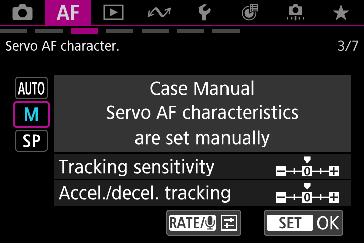 Servo AF Characteristics Case Manual screen