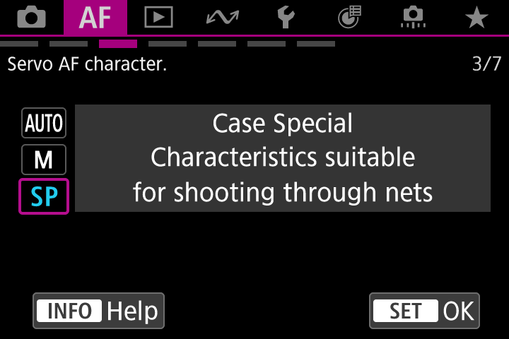 Servo AF Characteristics Case Special screen