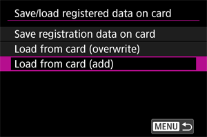 Load from card (add) screen